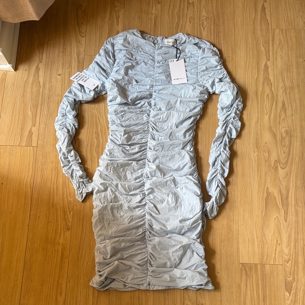 BUMPSUIT LONG SLEEVE RUCHED MINI DRESS